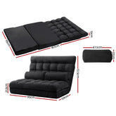 Artiss Lounge Sofa Bed 2-seater Floor Folding Suede Charcoal.